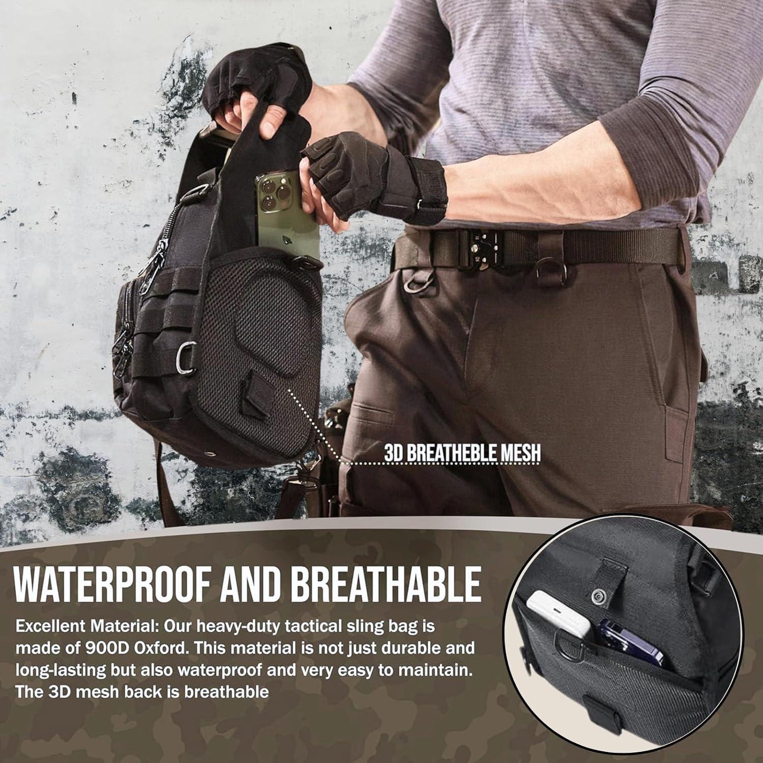 Bolsa de Hombro Táctica LBlanco para Hombres 10L Negra