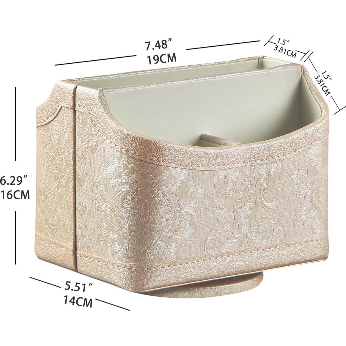 PUSU Leather 360°Rotatable Remote Control Holder,Nightstand TV Remote Caddy,Office Supplies Desktop Organizer,Spinning Storage Box for Pen,Mail,Phone,DVD, Blu-Ray, Media Player, Heater Controllers