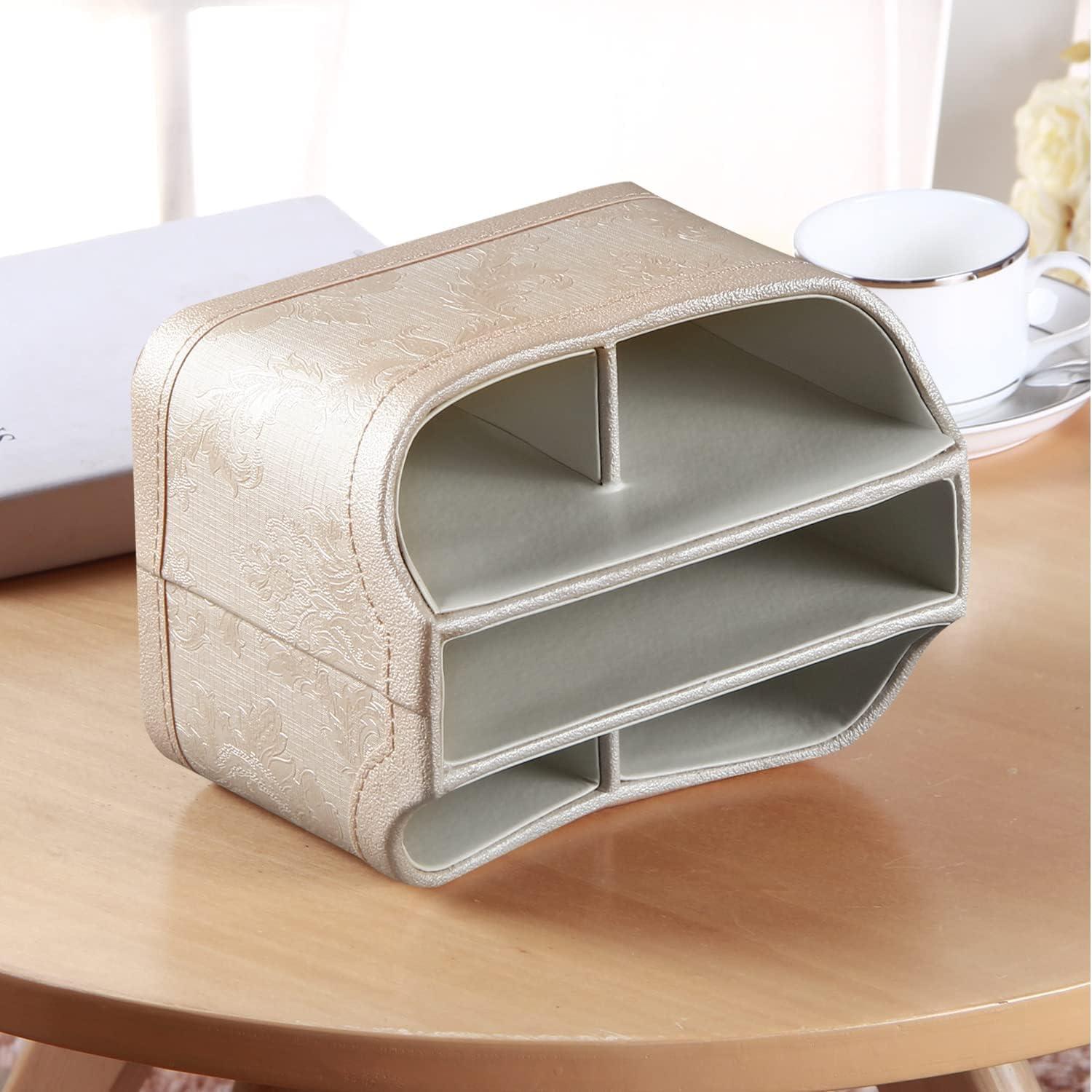 PUSU Leather 360°Rotatable Remote Control Holder,Nightstand TV Remote Caddy,Office Supplies Desktop Organizer,Spinning Storage Box for Pen,Mail,Phone,DVD, Blu-Ray, Media Player, Heater Controllers