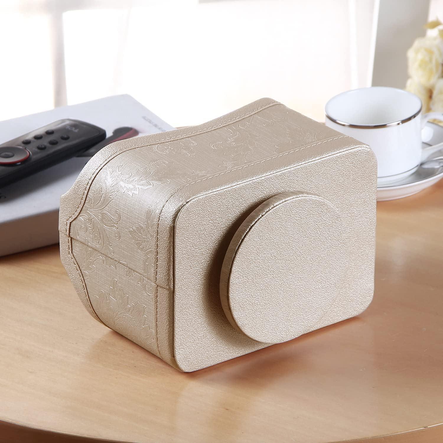 PUSU Leather 360°Rotatable Remote Control Holder,Nightstand TV Remote Caddy,Office Supplies Desktop Organizer,Spinning Storage Box for Pen,Mail,Phone,DVD, Blu-Ray, Media Player, Heater Controllers