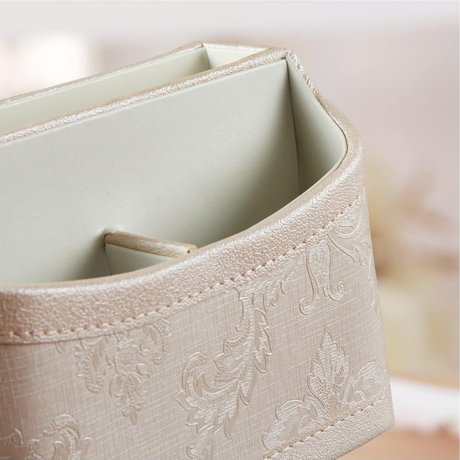 PUSU Leather 360°Rotatable Remote Control Holder,Nightstand TV Remote Caddy,Office Supplies Desktop Organizer,Spinning Storage Box for Pen,Mail,Phone,DVD, Blu-Ray, Media Player, Heater Controllers