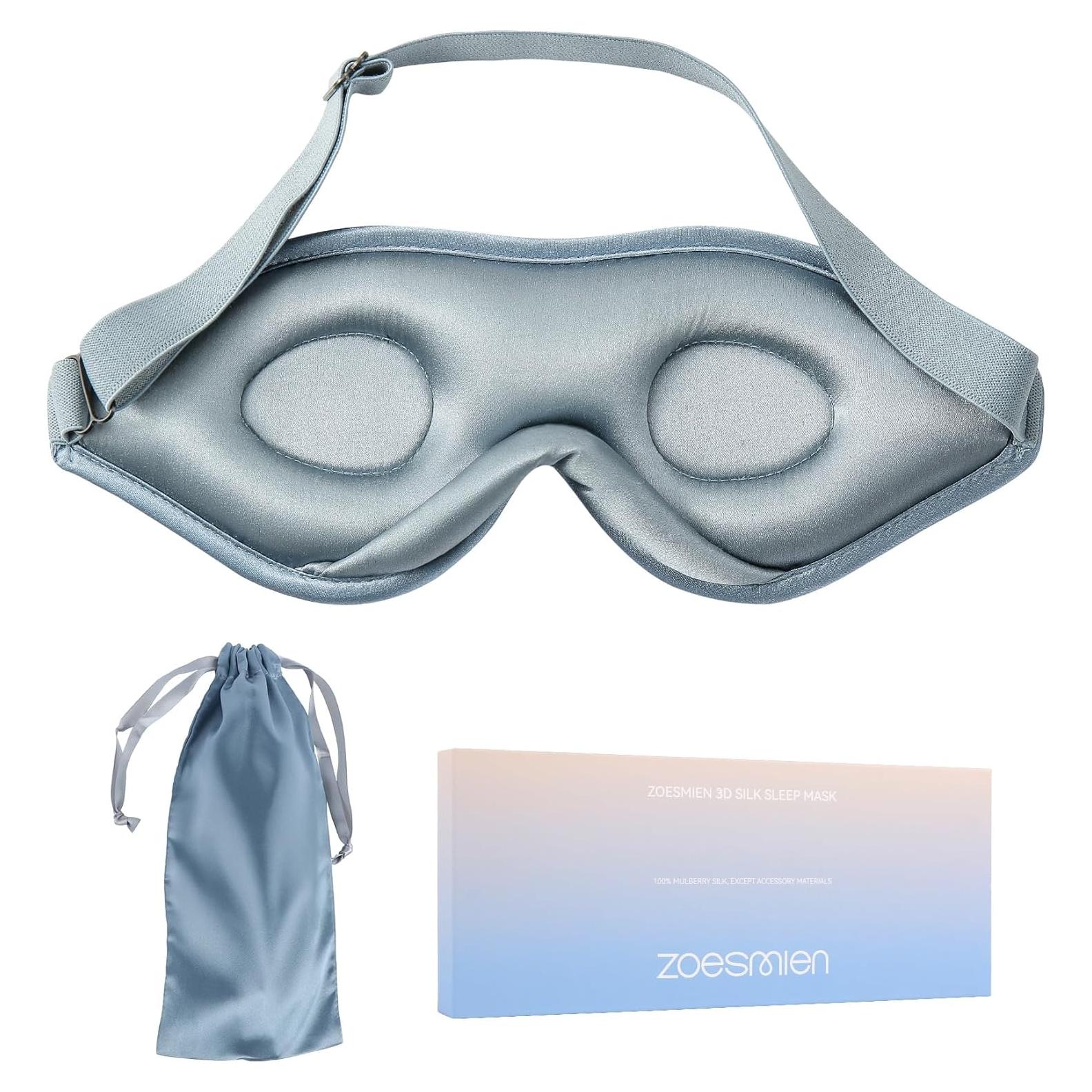 Máscara de Sueño de Seda ZOESMIEN Azul Brumoso 100% Morera