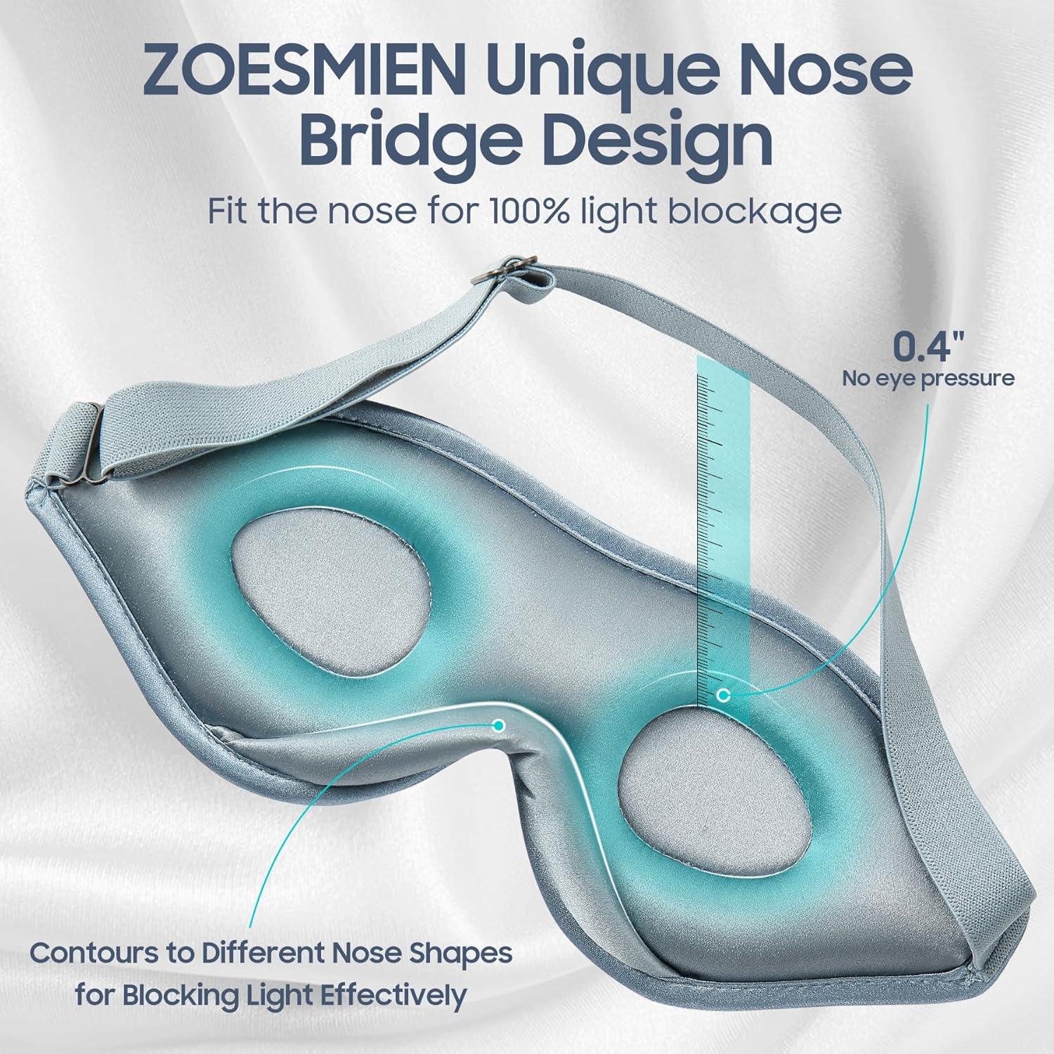 Máscara de Sueño de Seda ZOESMIEN Azul Brumoso 100% Morera