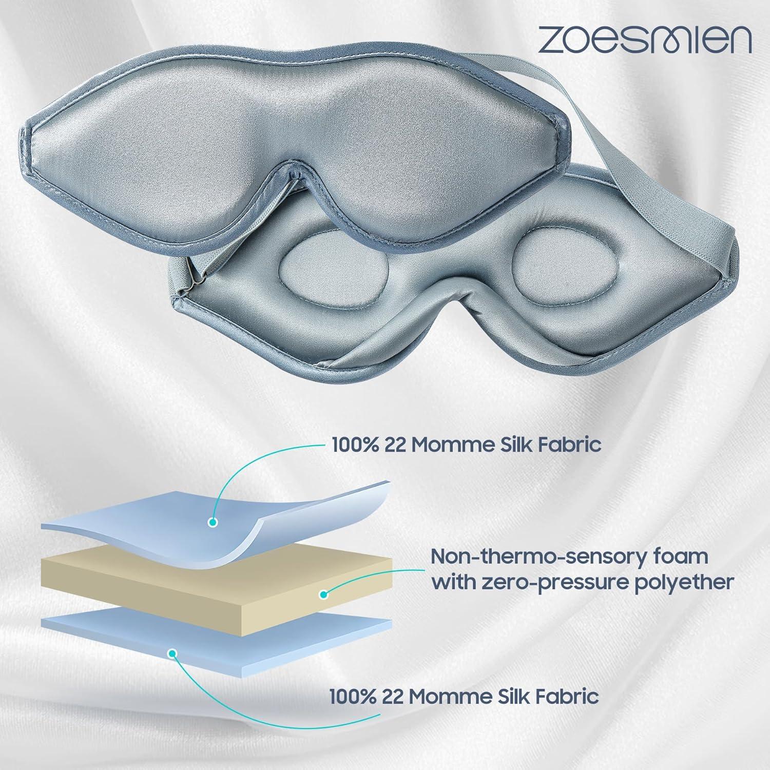 Máscara de Sueño de Seda ZOESMIEN Azul Brumoso 100% Morera