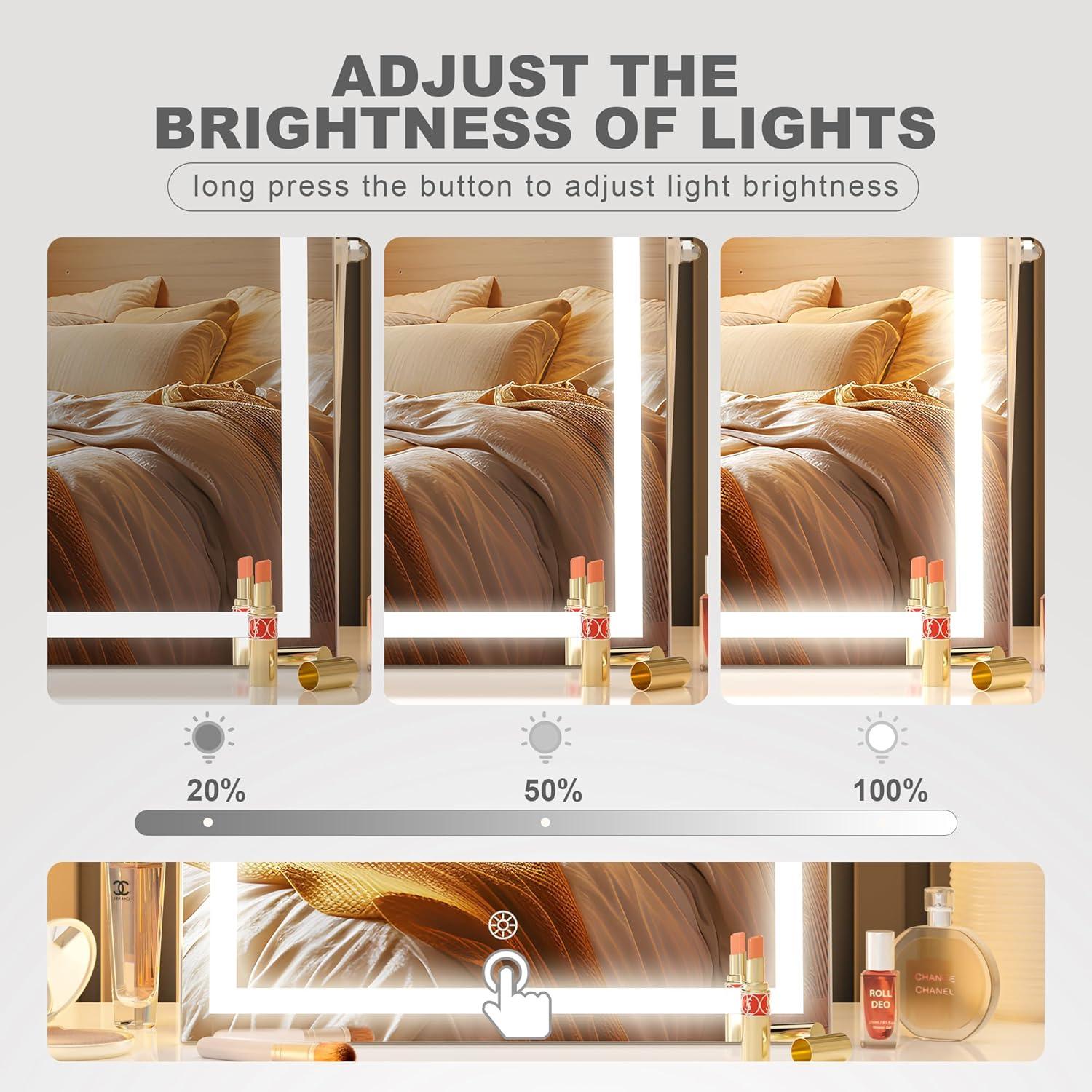 Espejo de tocador Hasipu LED 38.1x30.5cm 10X aumento blanco