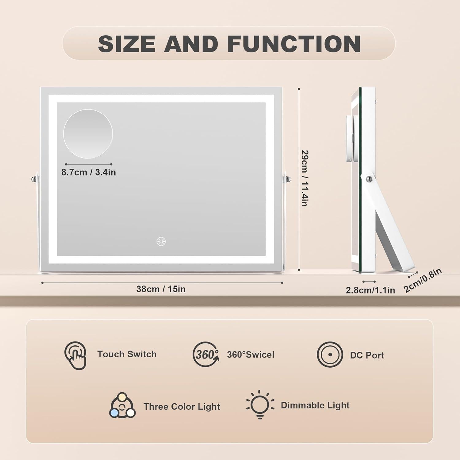 Espejo de tocador Hasipu LED 38.1x30.5cm 10X aumento blanco