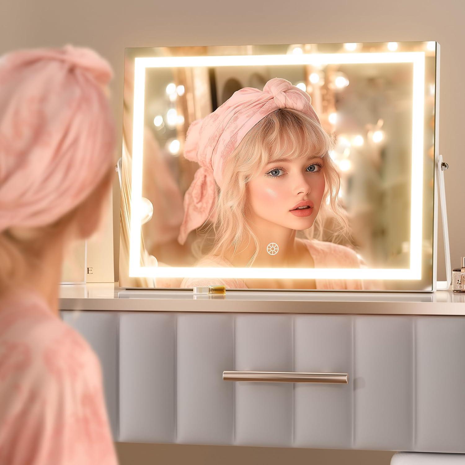 Espejo de tocador Hasipu LED 38.1x30.5cm 10X aumento blanco