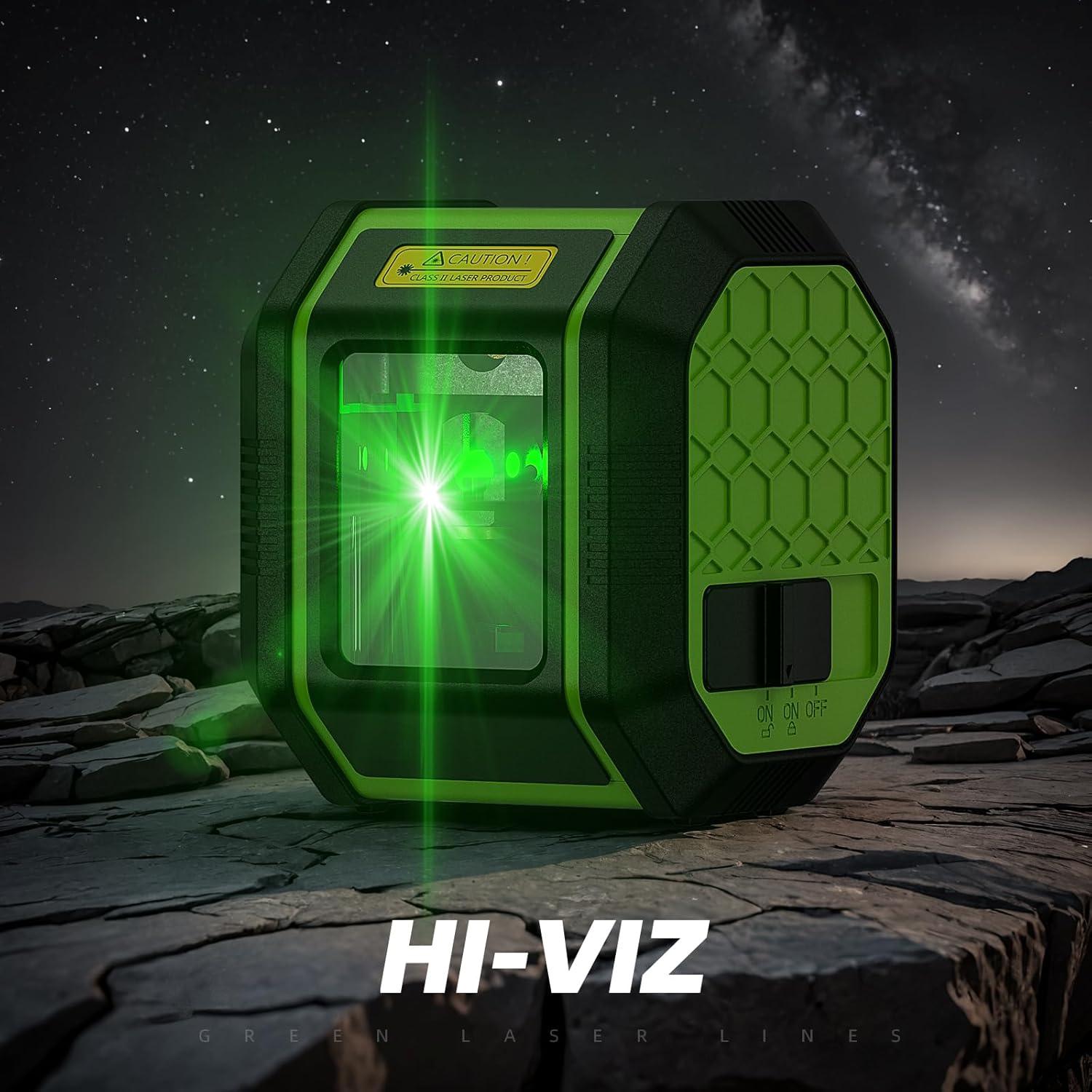 Laser Level, HUEPAR Self leveling Green Cross Line Laser Level 100Ft Accurate Level Laser Tool for DIY Construction & Decoration Indoor Projects, Built-in Li-ion Battery for Longer Working Time