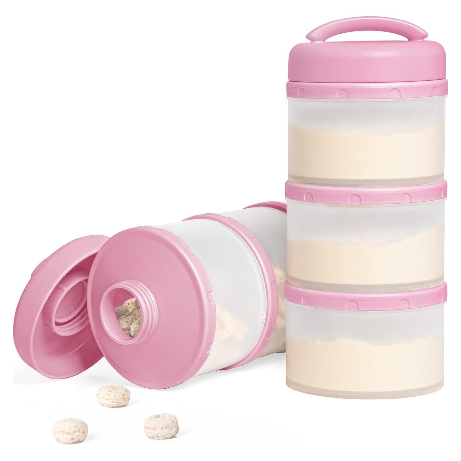 Termichy Stackable Formula Dispenser Portable Milk Powder Container, 2 Pack, Baby Pink