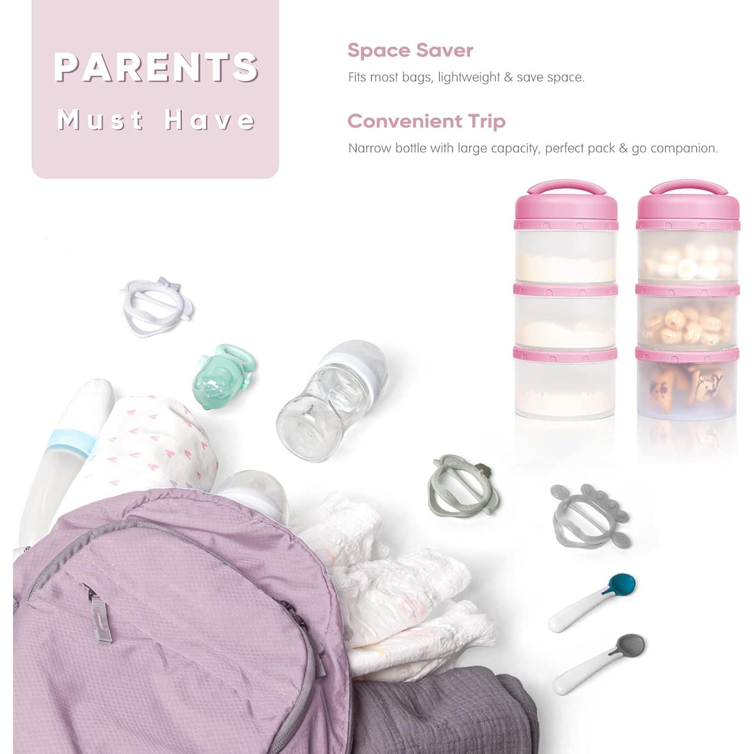 Termichy Stackable Formula Dispenser Portable Milk Powder Container, 2 Pack, Baby Pink