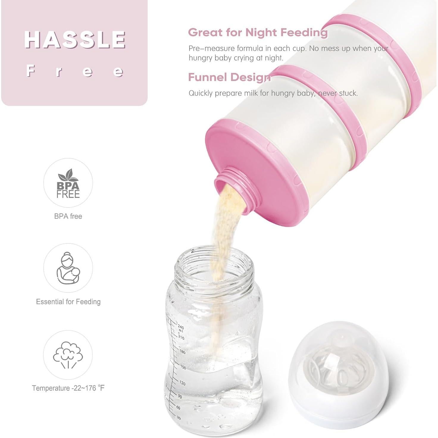 Termichy Stackable Formula Dispenser Portable Milk Powder Container, 2 Pack, Baby Pink