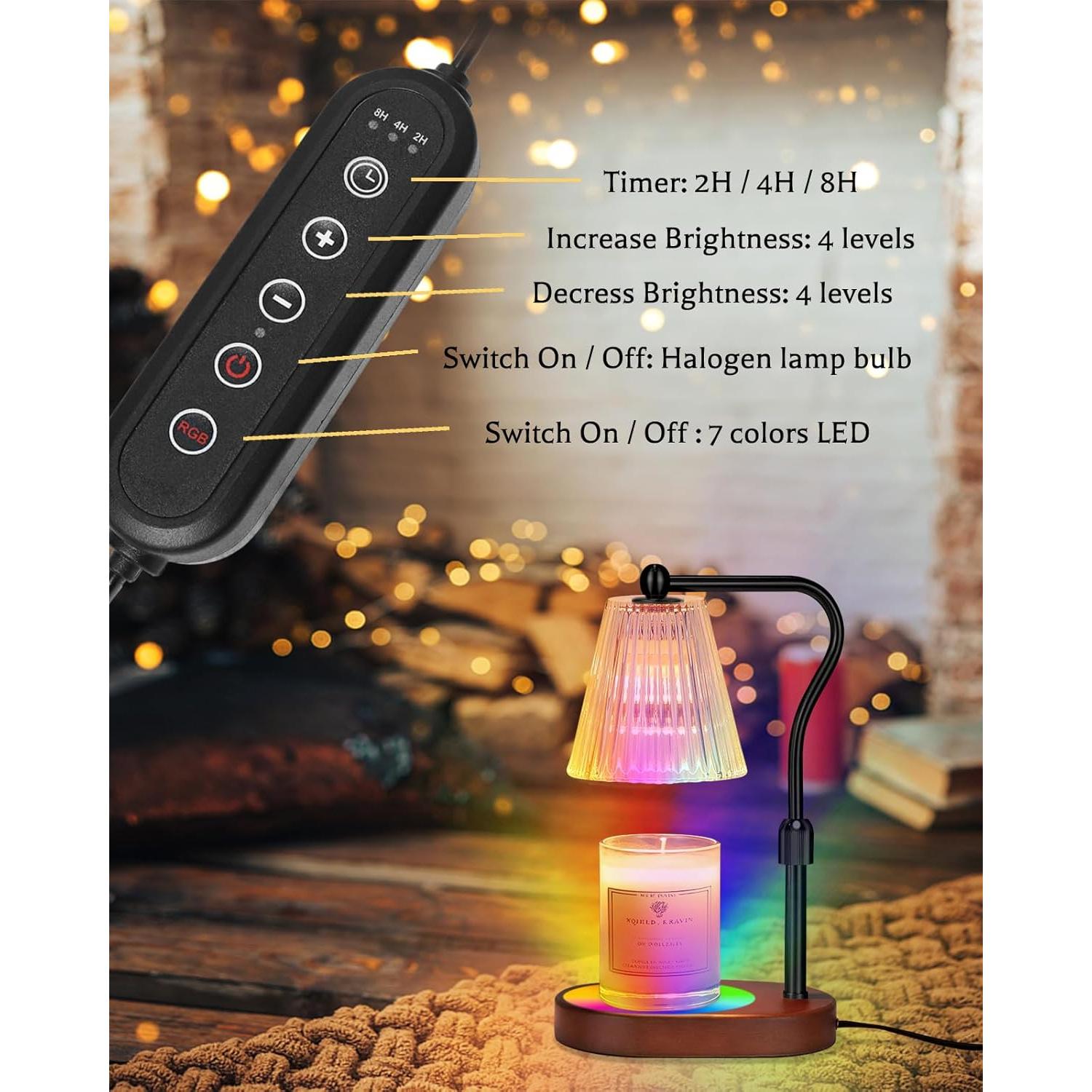 Candle Warmer Lamp with 7 LED Colors Lamp,Candle Warmer with Timer Dimmer Adjustable Height, for Women Mom,Birthday Gifts for Women Mom, Candle Lamp Warmer with 2 Bulbs