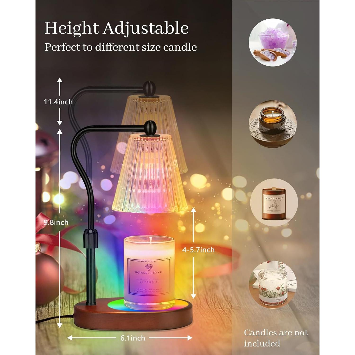 Candle Warmer Lamp with 7 LED Colors Lamp,Candle Warmer with Timer Dimmer Adjustable Height, for Women Mom,Birthday Gifts for Women Mom, Candle Lamp Warmer with 2 Bulbs