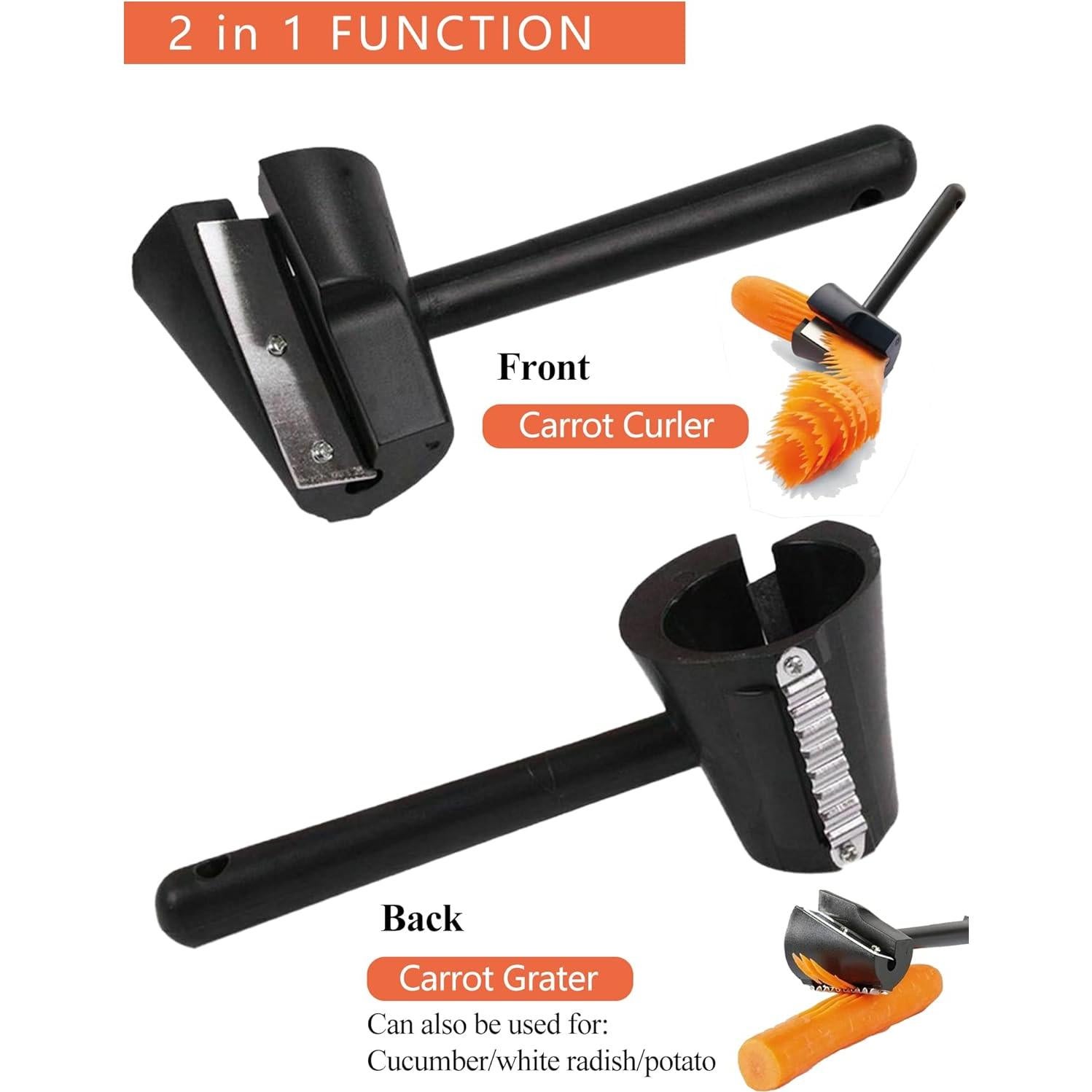 Carrot Curler and Peeler, Black Carrot Spiral Shred Slicer Root Vegetables Fruits Slicer Sharpener Garnishing Tool (Plastic)