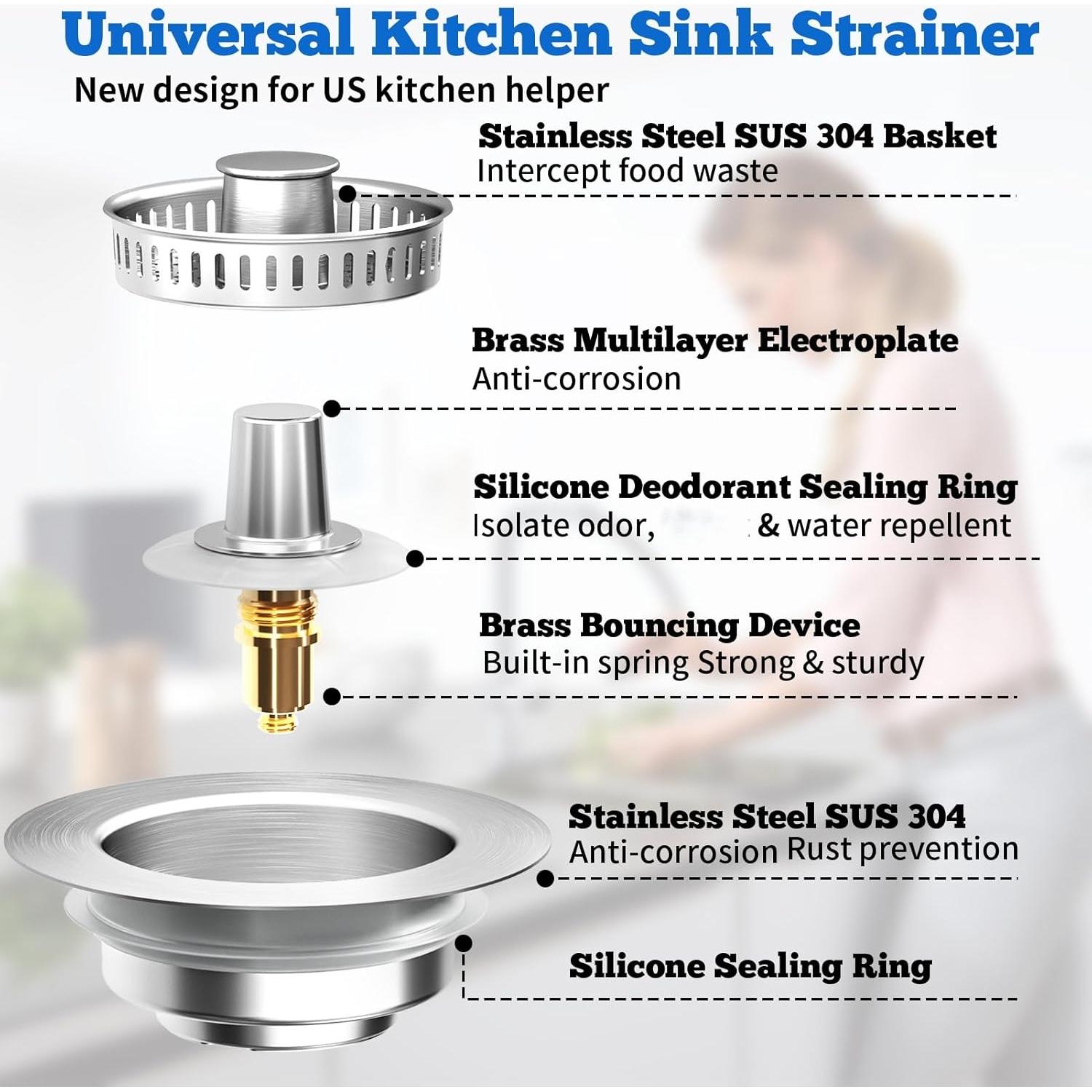 Tapón de desagüe 3 en 1 POWERSIR de acero inoxidable SUS 304