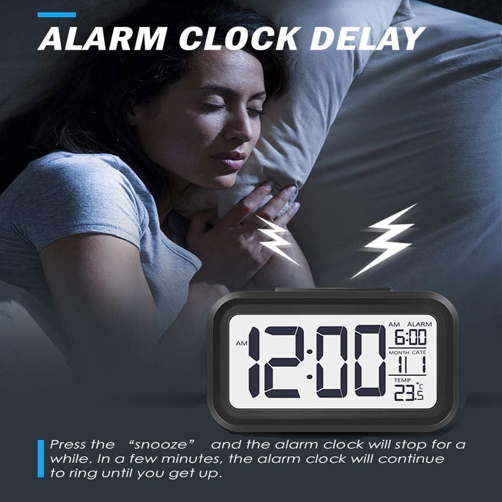 Upgraded Digital Alarm Clock, 4.3" LED Display with Temperature Larger Lound Light Control Portable Snooze Calendar Brightness for Everyone (Black)
