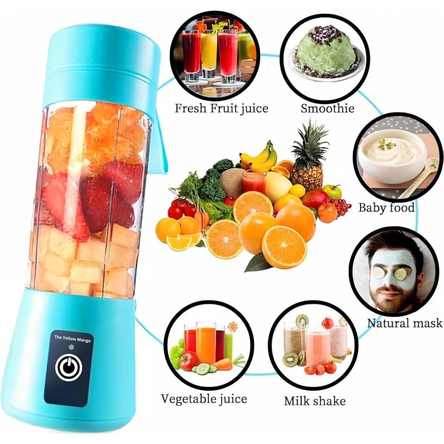 Portable Blender,Mini 6-blade Mixer for Smoothie,Milkshake, Juice, Mobile Hand juicer With USB Rechargeable For Travel, office, picnic, fitness (Blue)