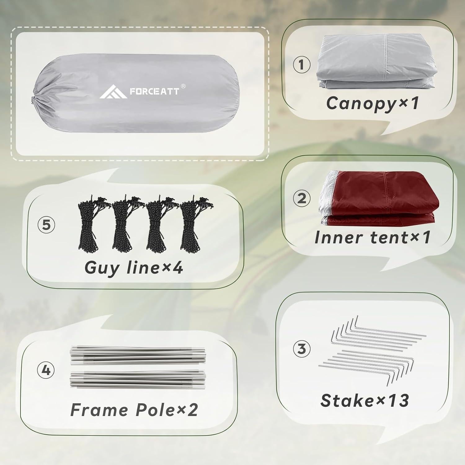 Carpa Camping Forceatt 2 Personas Domo Impermeable 220x130x110cm