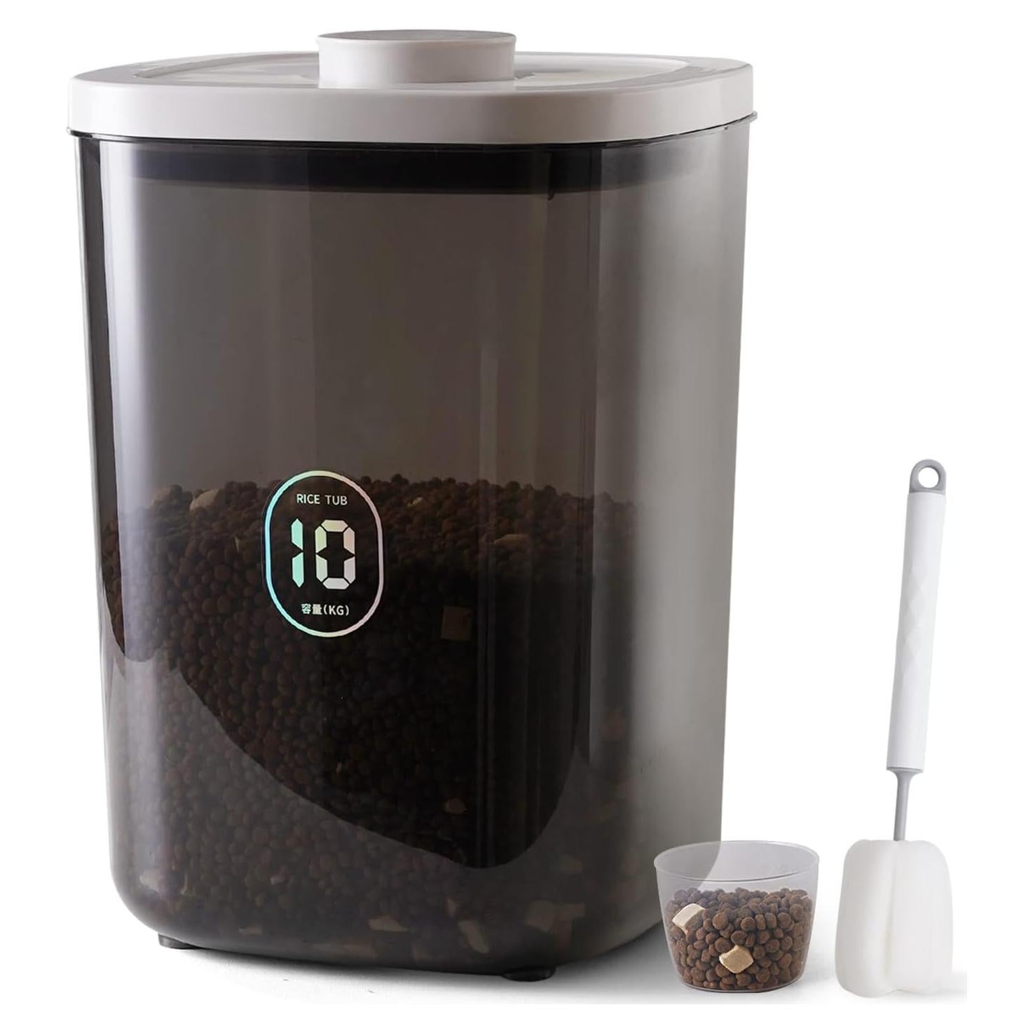 25 lbs Rice Dispenser,10.5 Qt/10 L/22-25 lbs Rice Container Storage with Measuring Cup & Brush Food Cereal Container Bins Household for Kitchen Pantry Organization (AY-10KG-GREY)