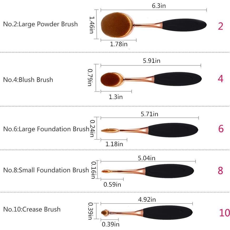 Set de Brochas de Maquillaje Yoseng 5 Pcs Ovaladas Sintéticas