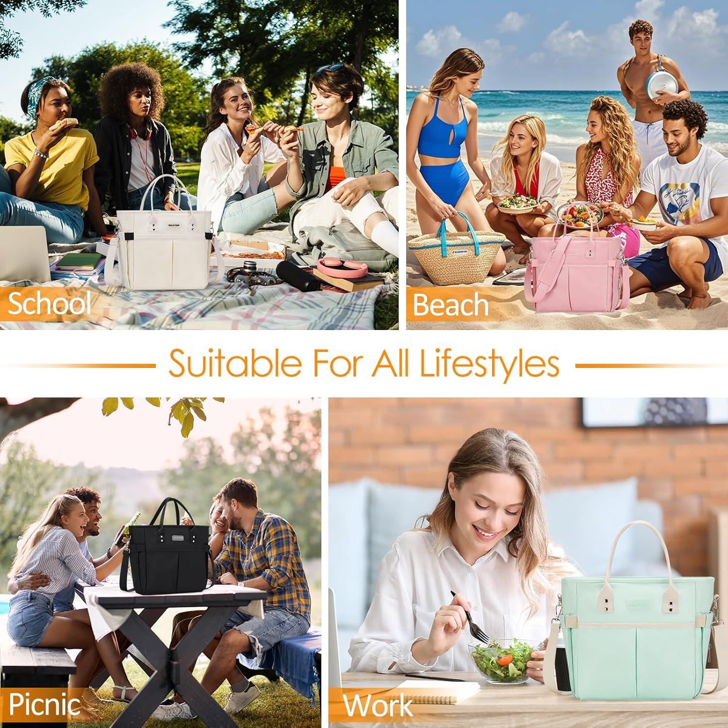 Bolsa de Almuerzo Aislada MAXTOP Beige 11L con Bolsillos