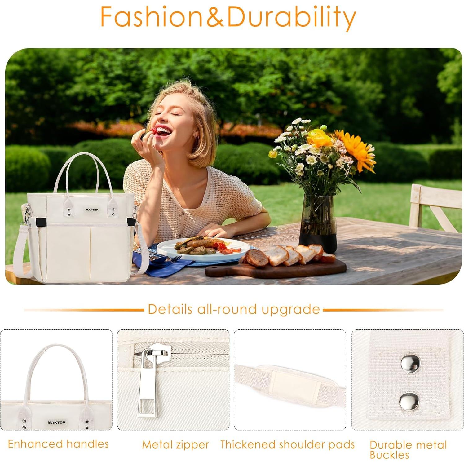 Bolsa de Almuerzo Aislada MAXTOP Beige 11L con Bolsillos