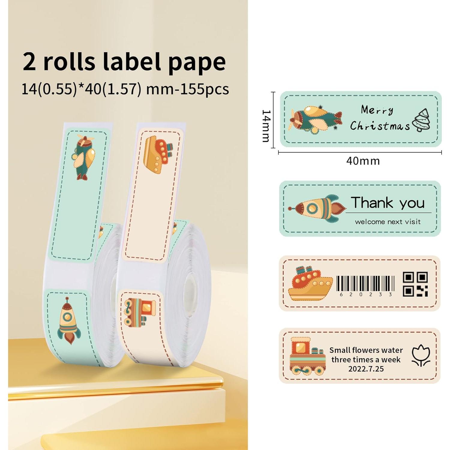 Labels for D11/D110/D101 Label Maker, 2 Rolls(310PCS) Label Sticker Waterproof Oil-Proof Thermal Labels for Name,Address Return,Baby Bottles,Clothes,School,Christmas Supplies (0.55"x1.57"Dream)