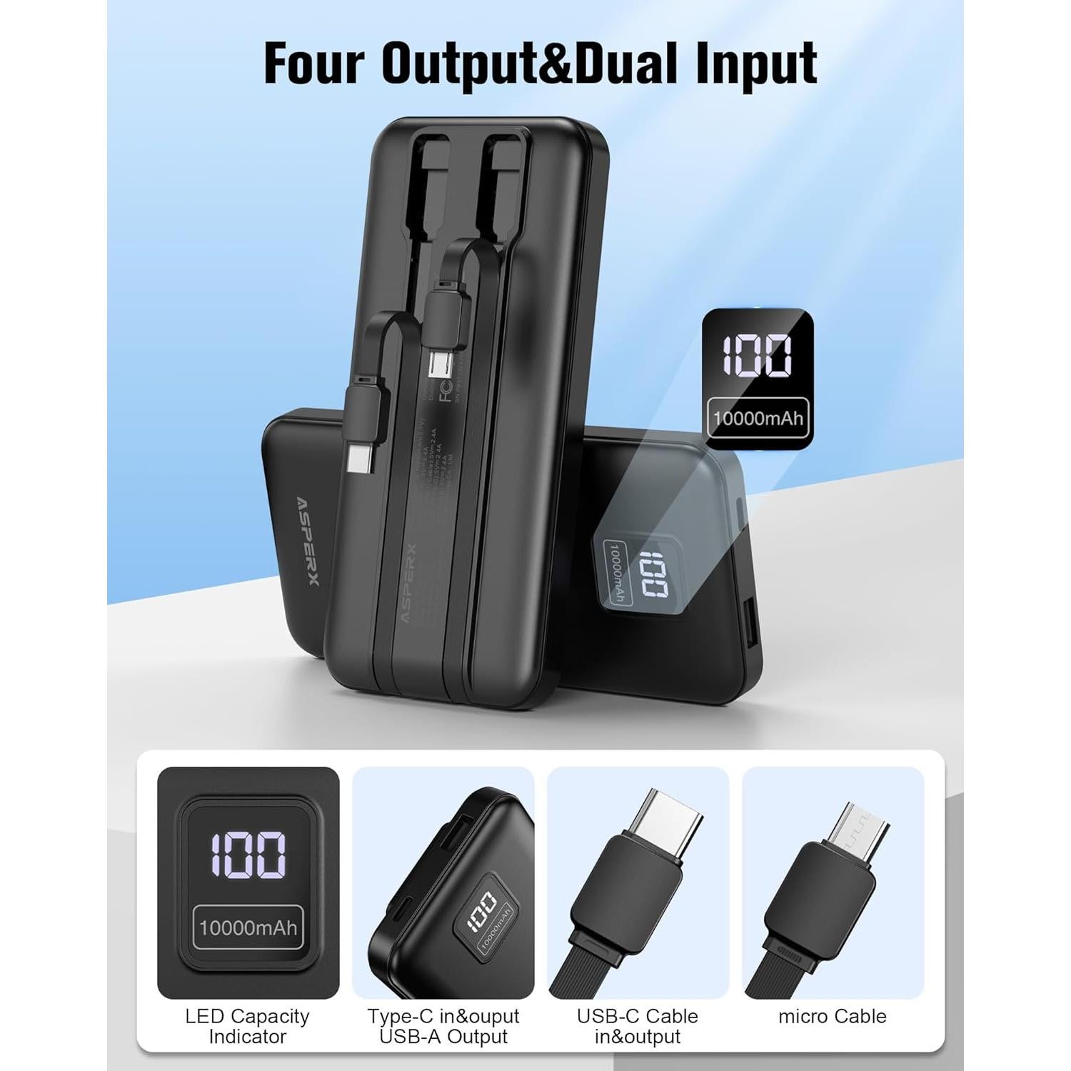 Cargador Portátil 10000mAh AsperX 2-Pack USB-C Carga Rápida