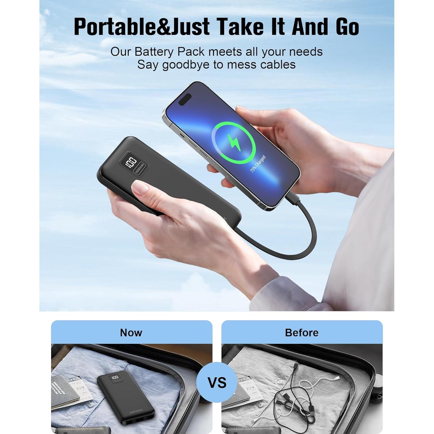 Cargador Portátil 10000mAh AsperX 2-Pack USB-C Carga Rápida