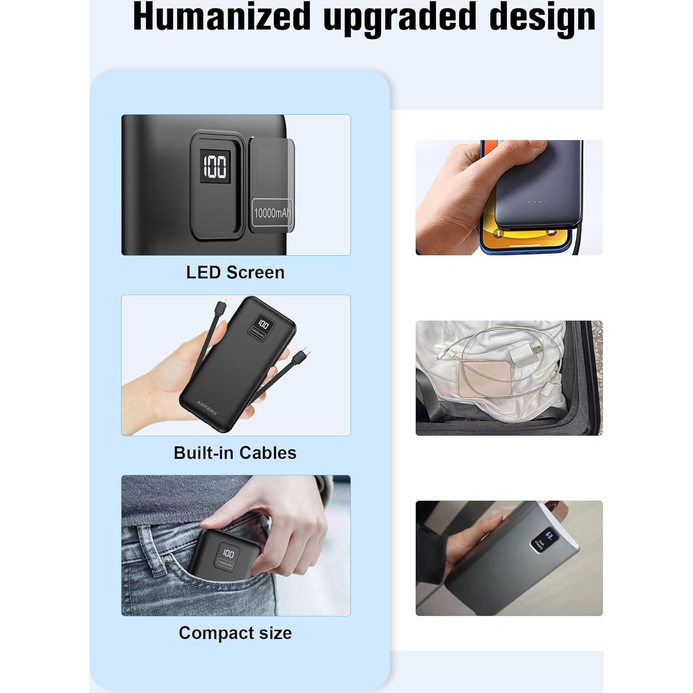 Cargador Portátil 10000mAh AsperX 2-Pack USB-C Carga Rápida
