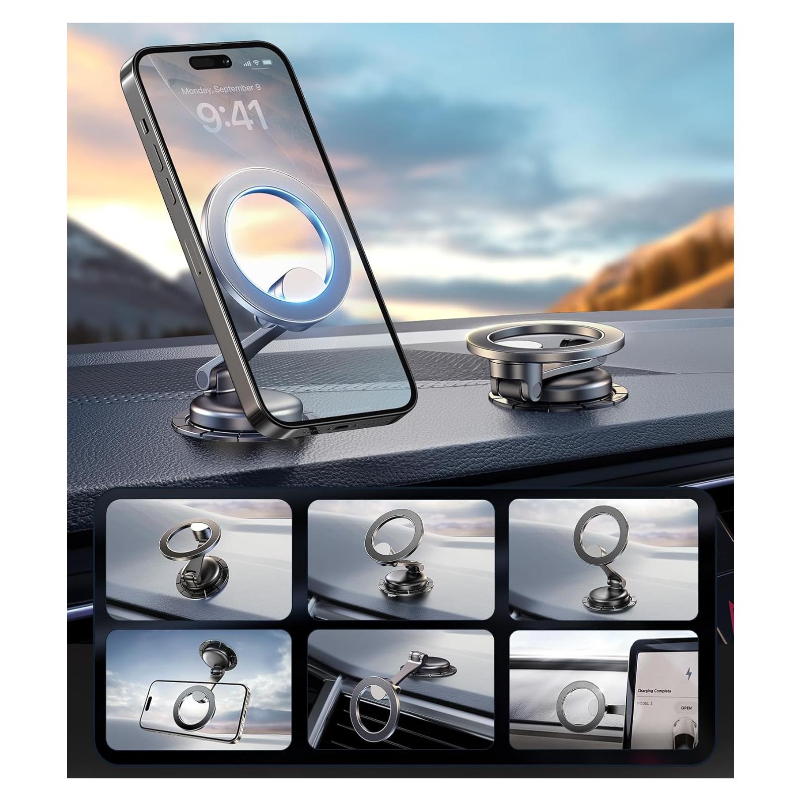 Soporte para teléfono de coche AREDAN, magnético, plegable, 360°