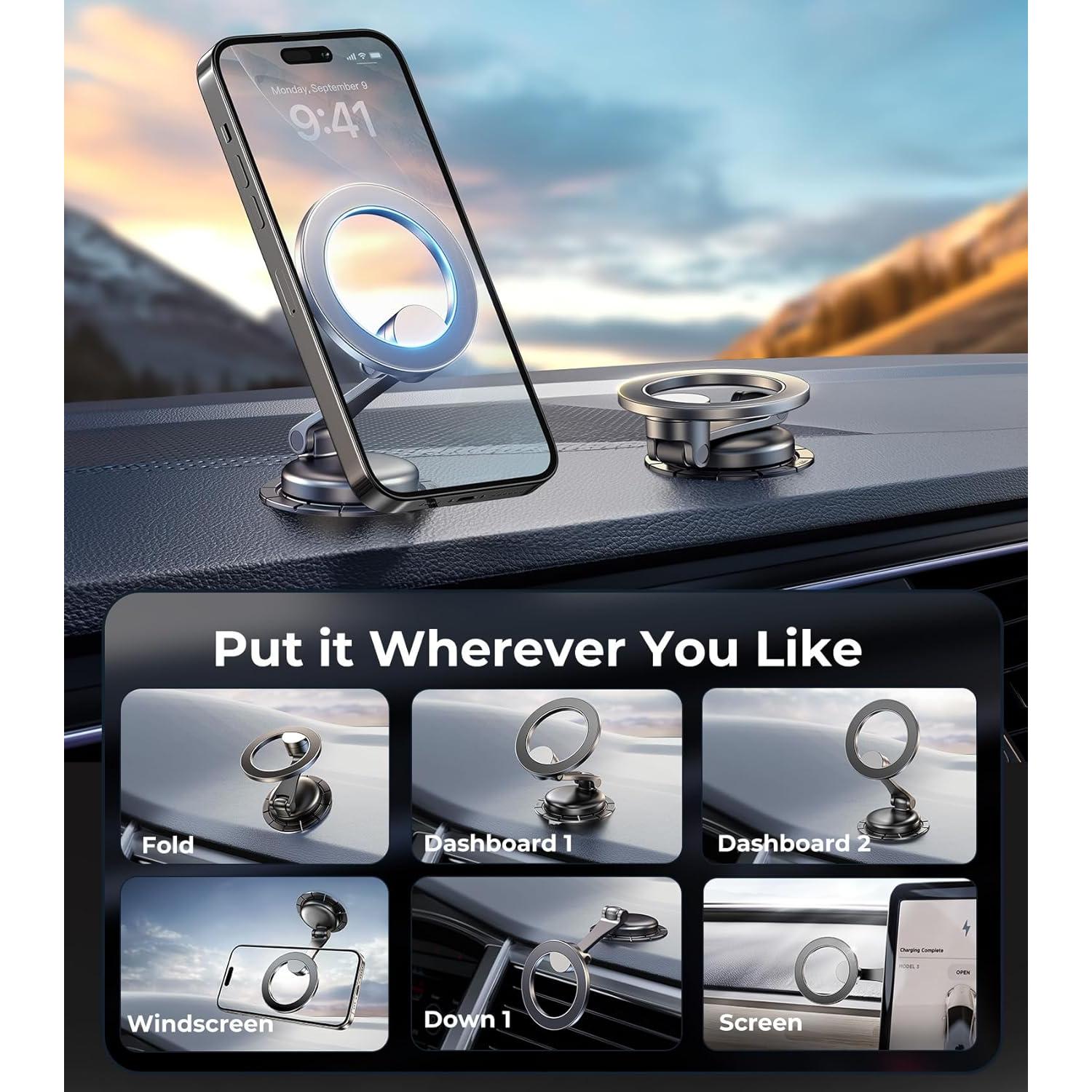 Soporte para teléfono de coche AREDAN, magnético, plegable, 360°