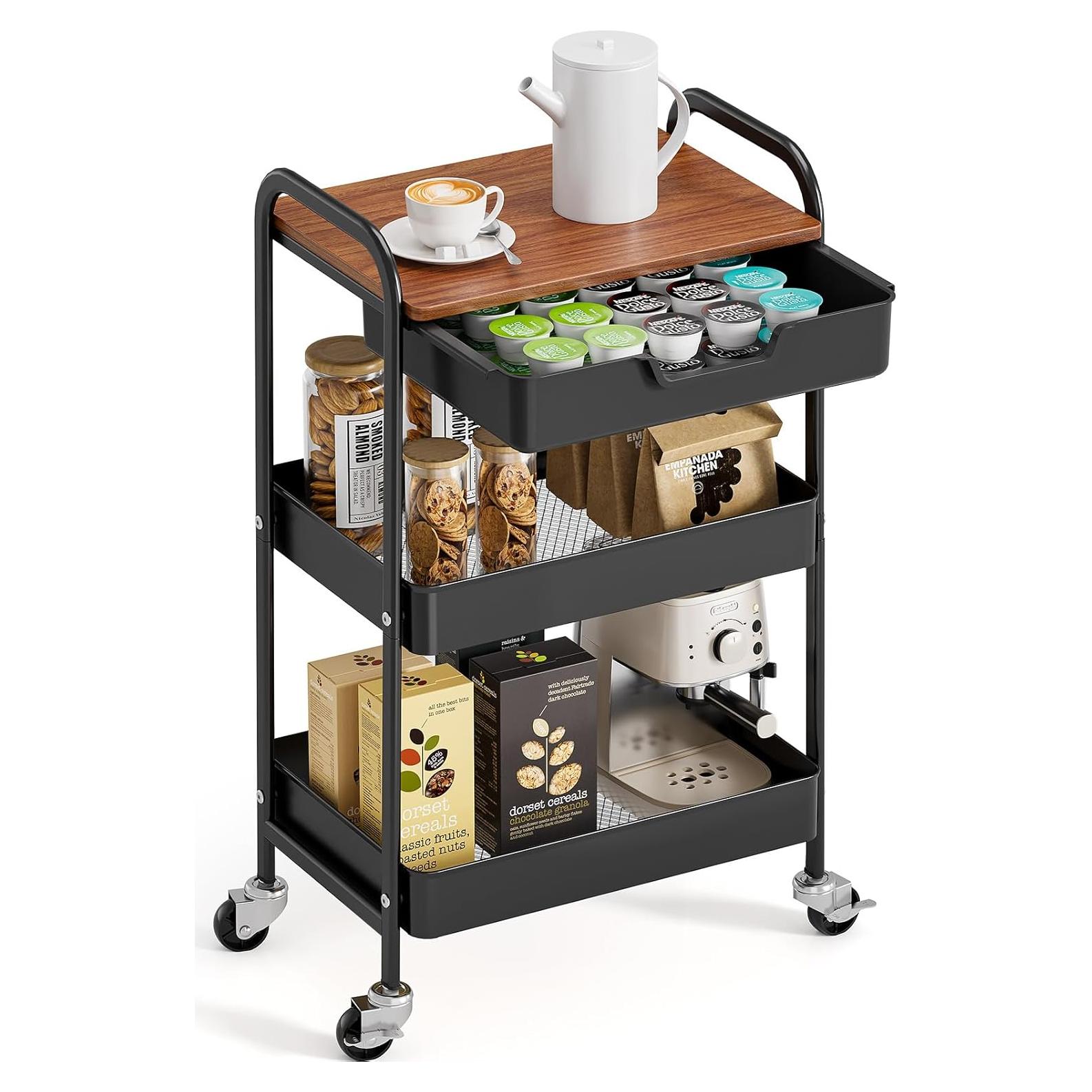 Carro de Utilidad Rodante TOOLF 3 Niveles con Cajón y Madera