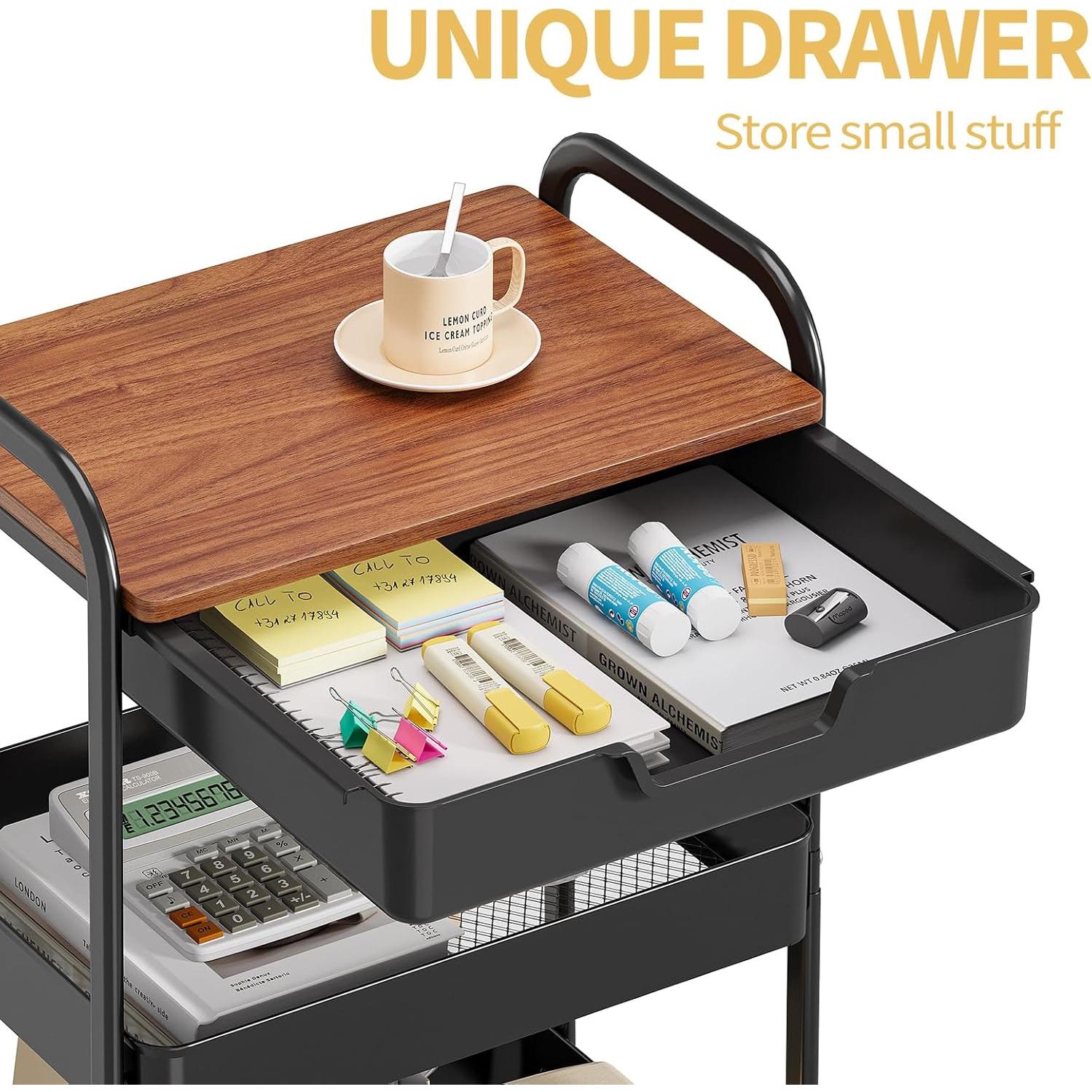 Carro de Utilidad Rodante TOOLF 3 Niveles con Cajón y Madera