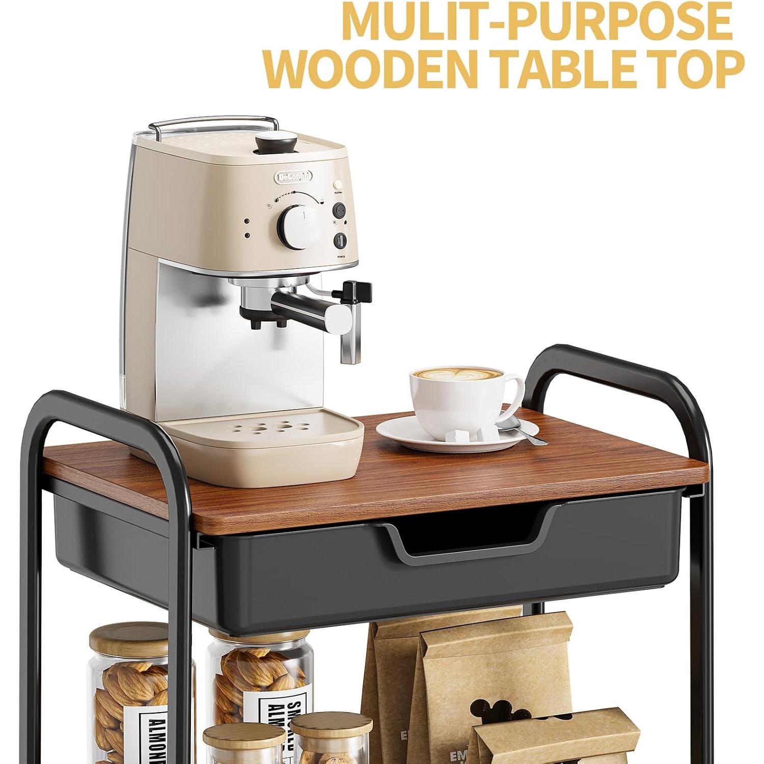 Carro de Utilidad Rodante TOOLF 3 Niveles con Cajón y Madera