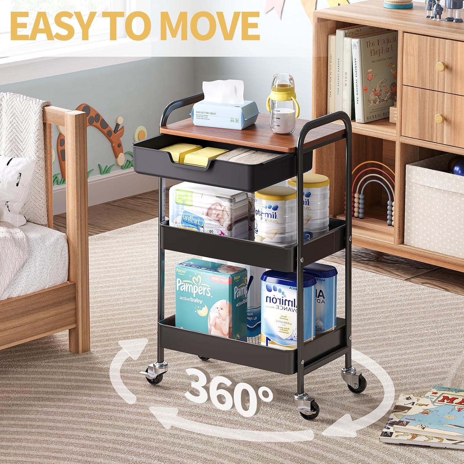 Carro de Utilidad Rodante TOOLF 3 Niveles con Cajón y Madera