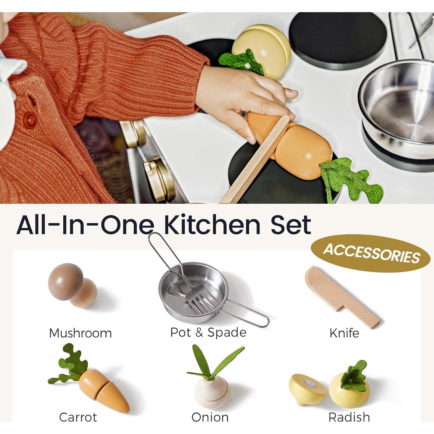 Cocina de Juguete Tiny Land para Niños con Accesorios - Madera