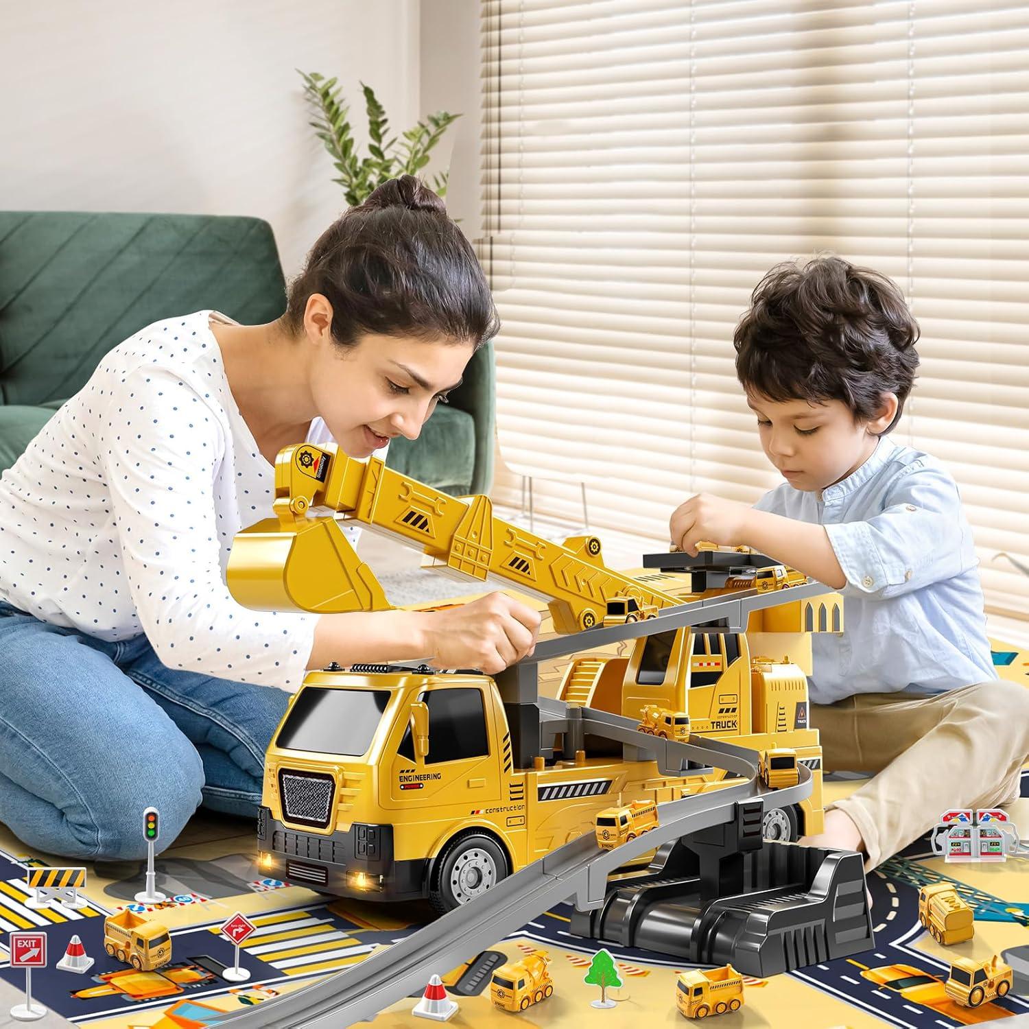 Juego de Camiones de Construcción 2 en 1 NIPLOOOW con Luz y Sonido