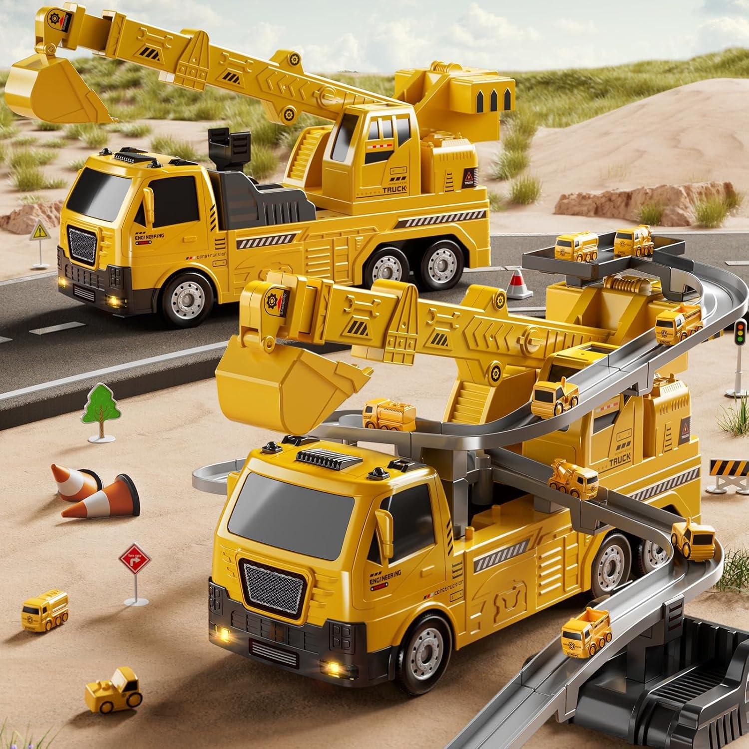 Juego de Camiones de Construcción 2 en 1 NIPLOOOW con Luz y Sonido