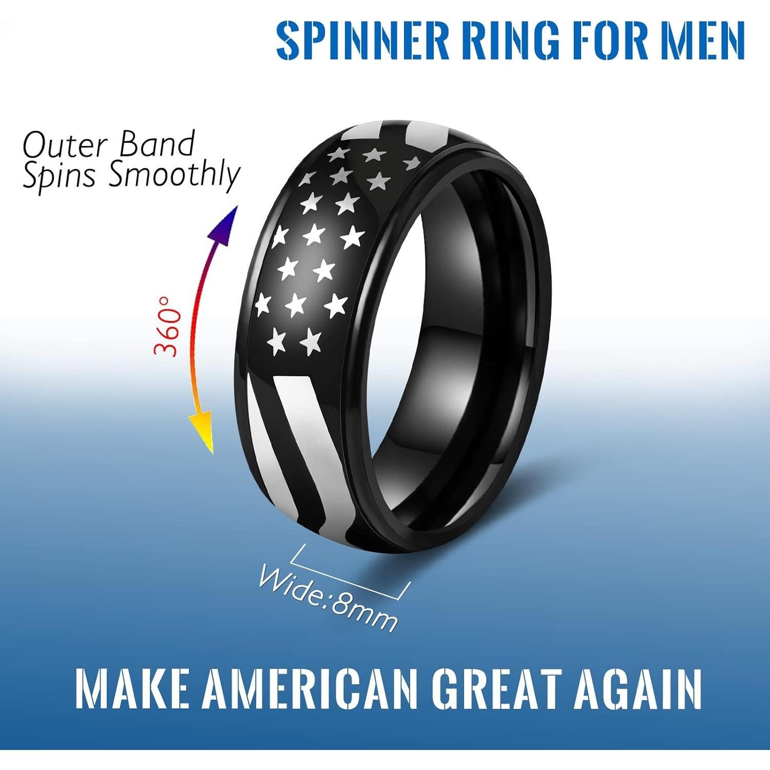 Anillo Giratorio LAOYOU de Acero Inoxidable 8mm para Ansiedad