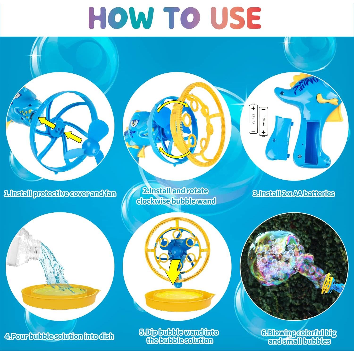 Pistola de Burbujas Dinosaurio Azul para Niños 3 a 9 Años