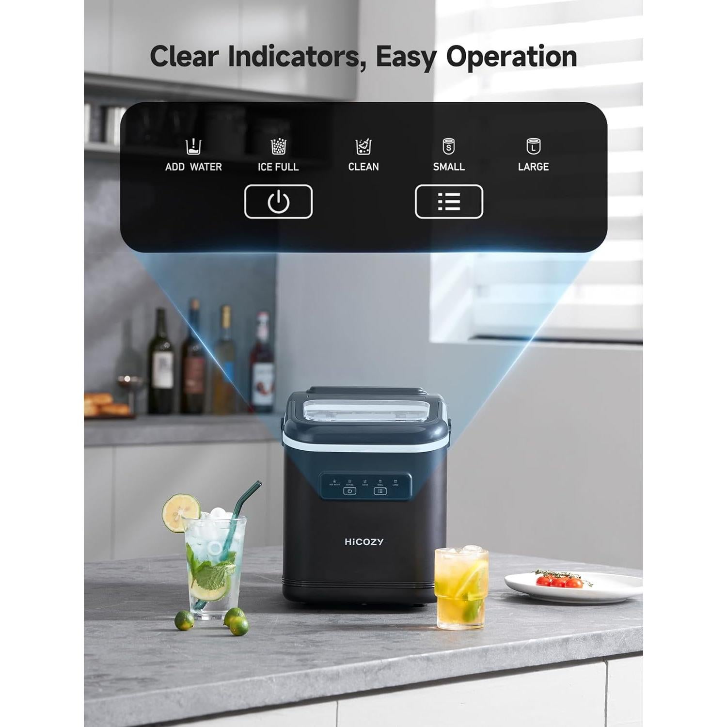 HiCOZY Máquina de Hielo Portátil 11.79 kg/día Autolimpieza