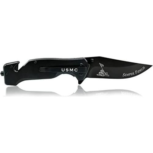 Cuchillo Plegable Táctico USMC Negro 8.89 cm Hoja