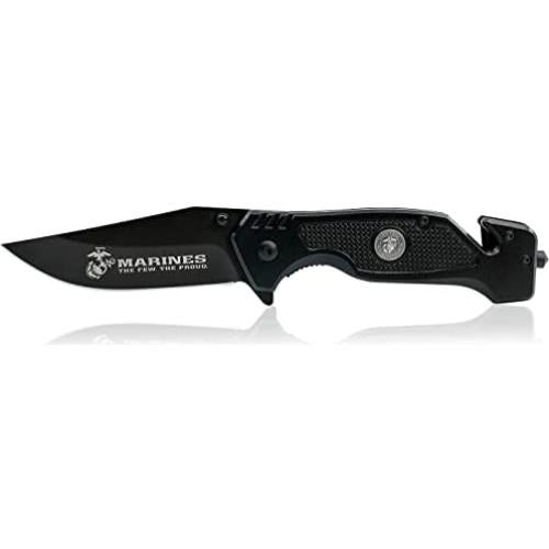 Cuchillo Plegable Táctico USMC Negro 8.89 cm Hoja