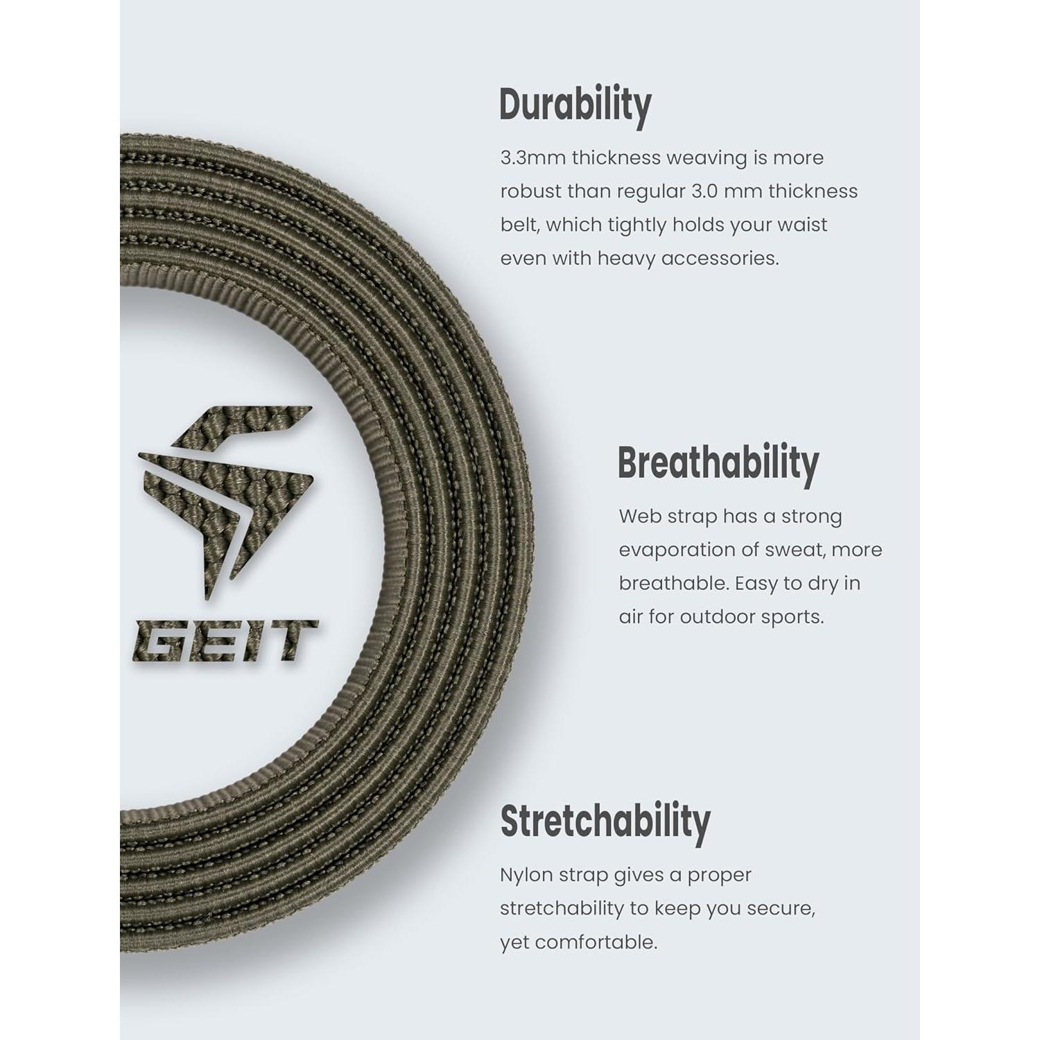 Cinturón Táctico GEIT de Nylon Elástico - Militar Verde 90-97 cm