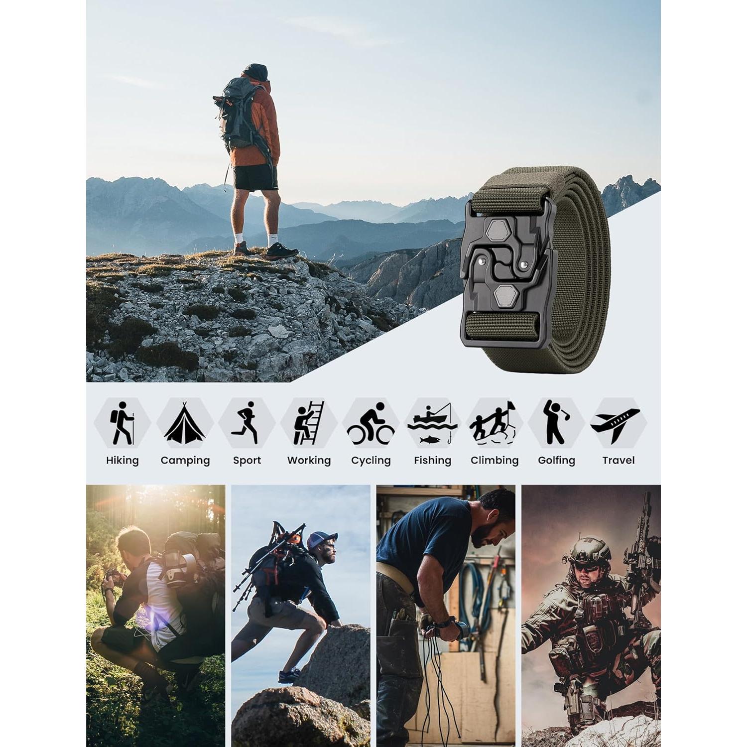 Cinturón Táctico GEIT de Nylon Elástico - Militar Verde 90-97 cm