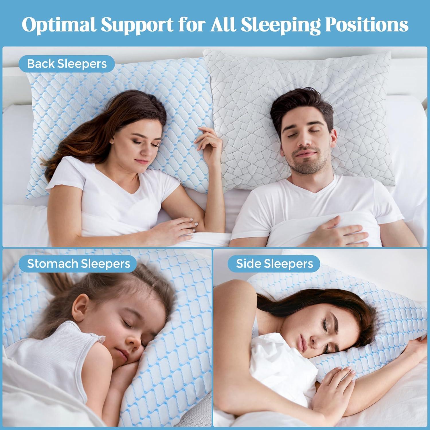 Bafode Memory Foam Pillows Standard Size Set of 2 Cooling Bed Pillow 2 Pack Shredded Memory Foam Pillow for Sleeping 20x26