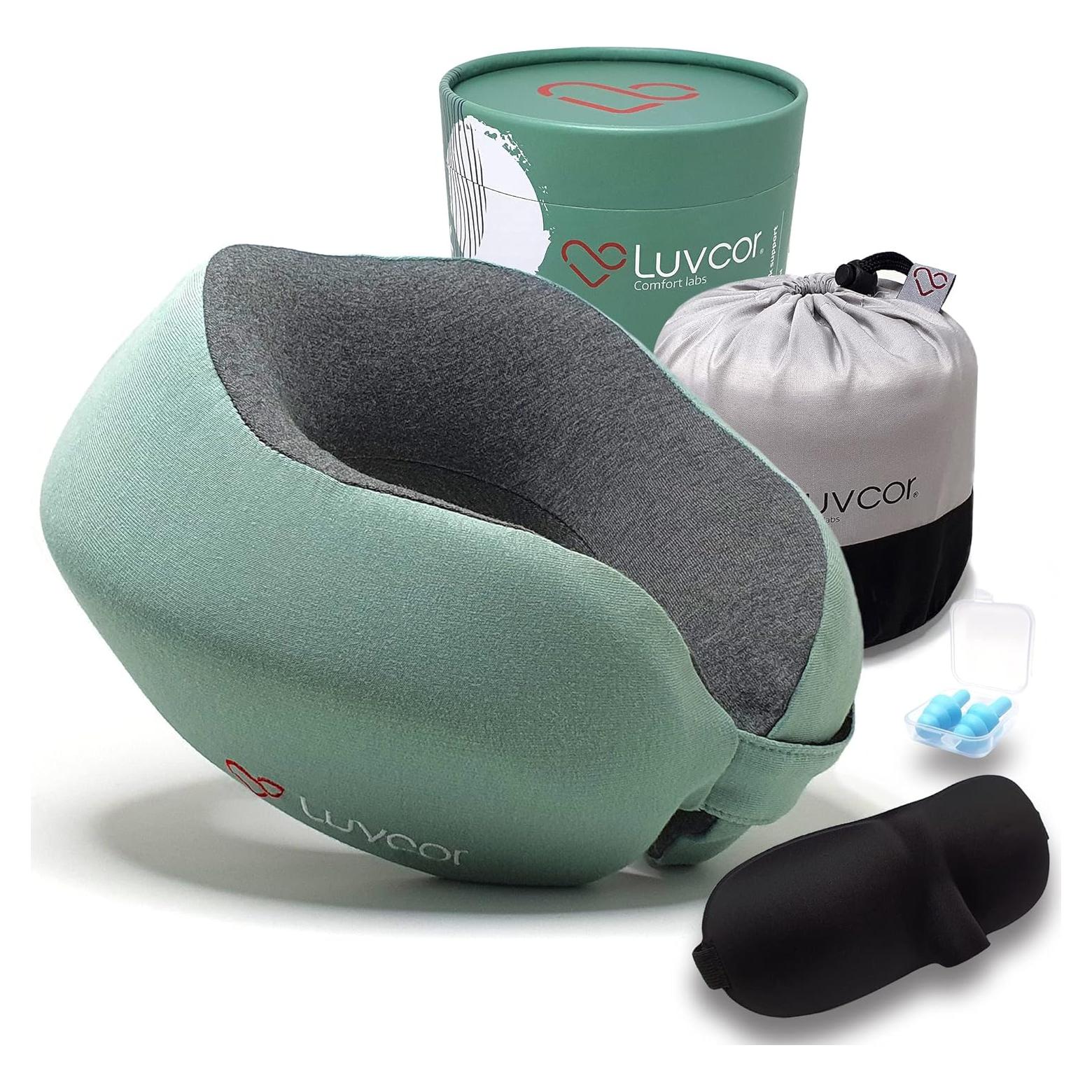 Almohada de Viaje Luvcor Espuma de Memoria Ergonómica Verde