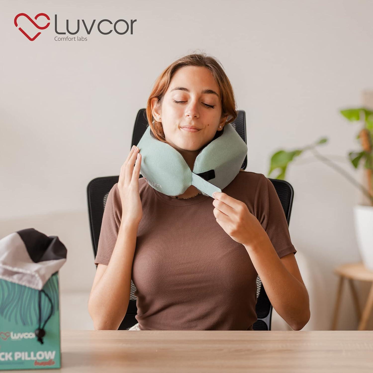 Almohada de Viaje Luvcor Espuma de Memoria Ergonómica Verde
