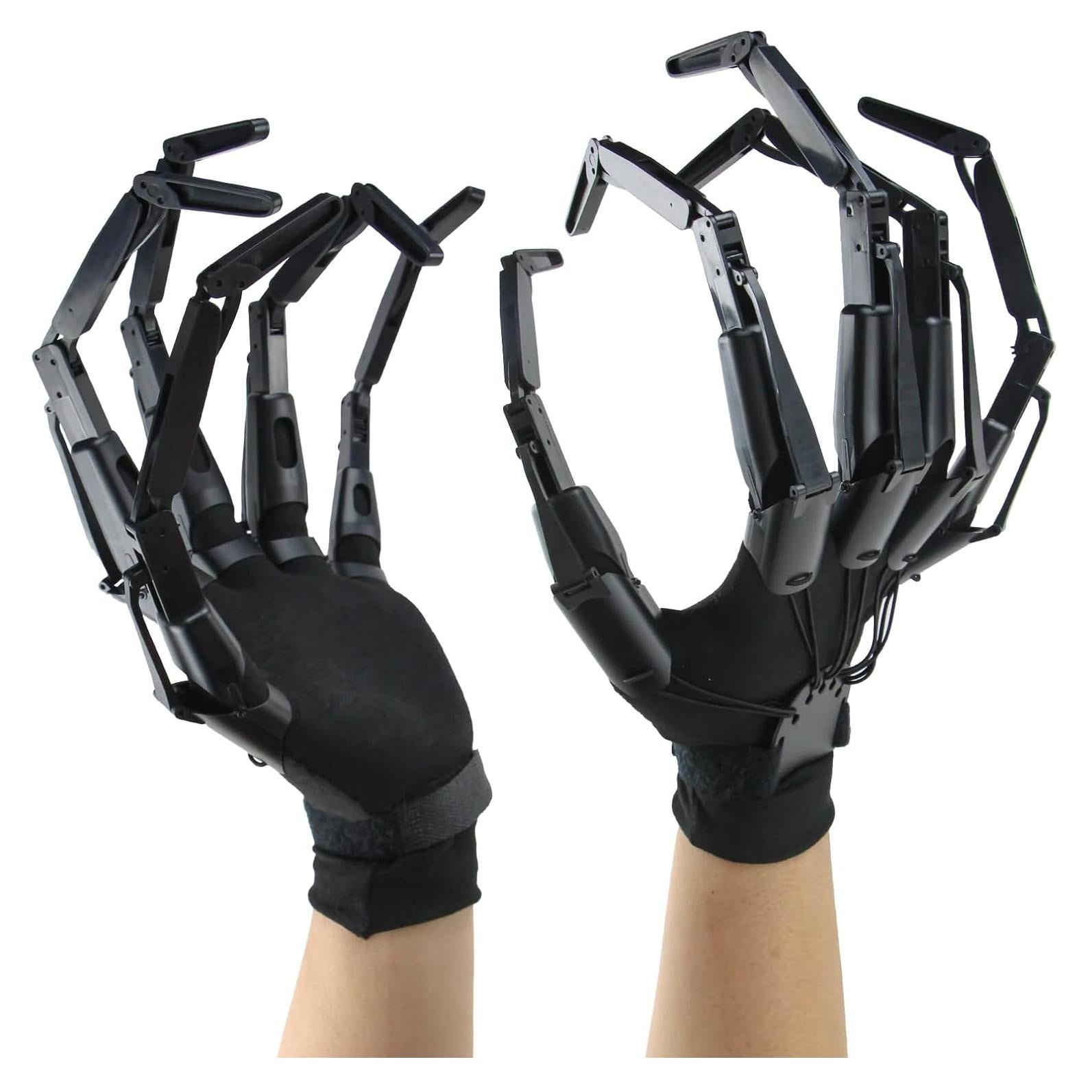 Magoog Halloween Articulated Fingers with Gloves,Articulated Finger Extensions,Scary Skeleton Bone Claw Hand,3D Printed Novelty Props for Cosplay,Fits Most Fingers Sizes,1 Pair Black